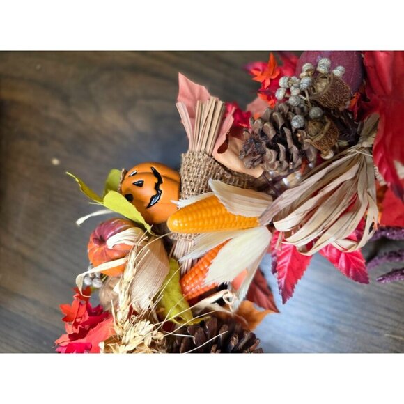 Handcrafted Fall Wreath With Mini Scarecrow & Witch Decor Straw Base Autumn Leav - Picture 11 of 14